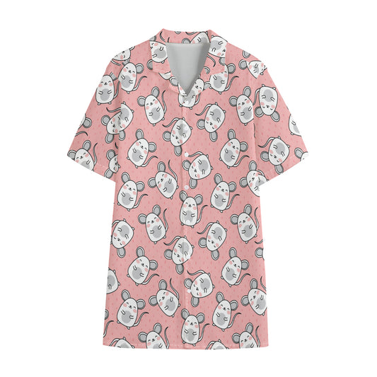 Cute Rat Pattern Print Cotton Hawaiian Shirt