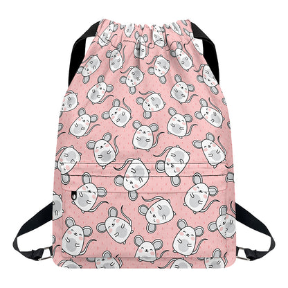 Cute Rat Pattern Print Drawstring Backpack
