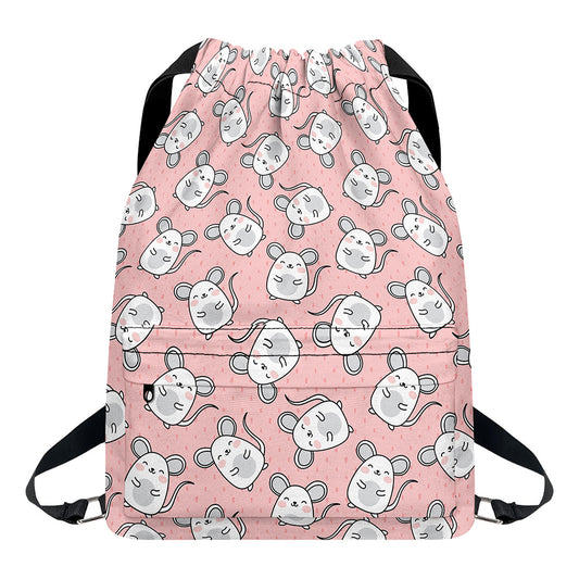 Cute Rat Pattern Print Drawstring Backpack