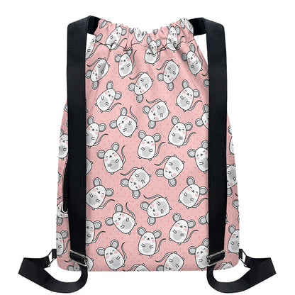 Cute Rat Pattern Print Drawstring Backpack