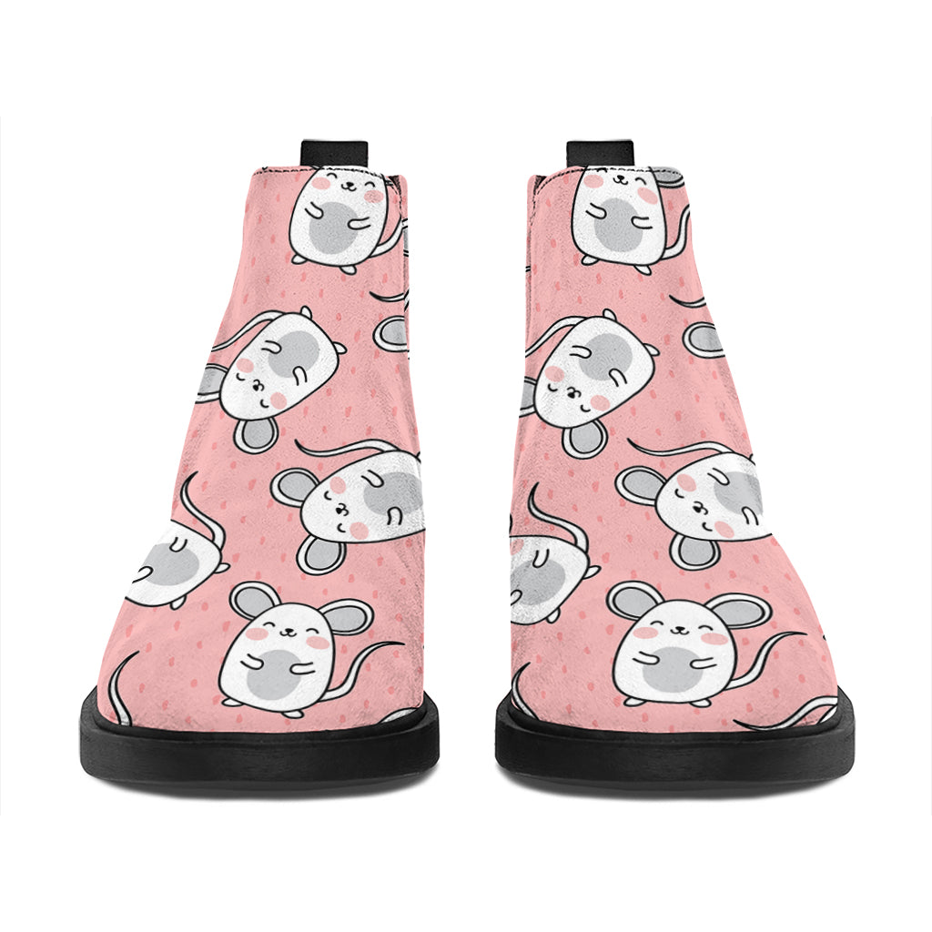 Cute Rat Pattern Print Flat Ankle Boots