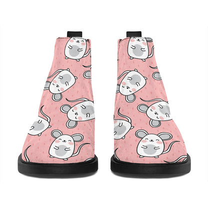 Cute Rat Pattern Print Flat Ankle Boots
