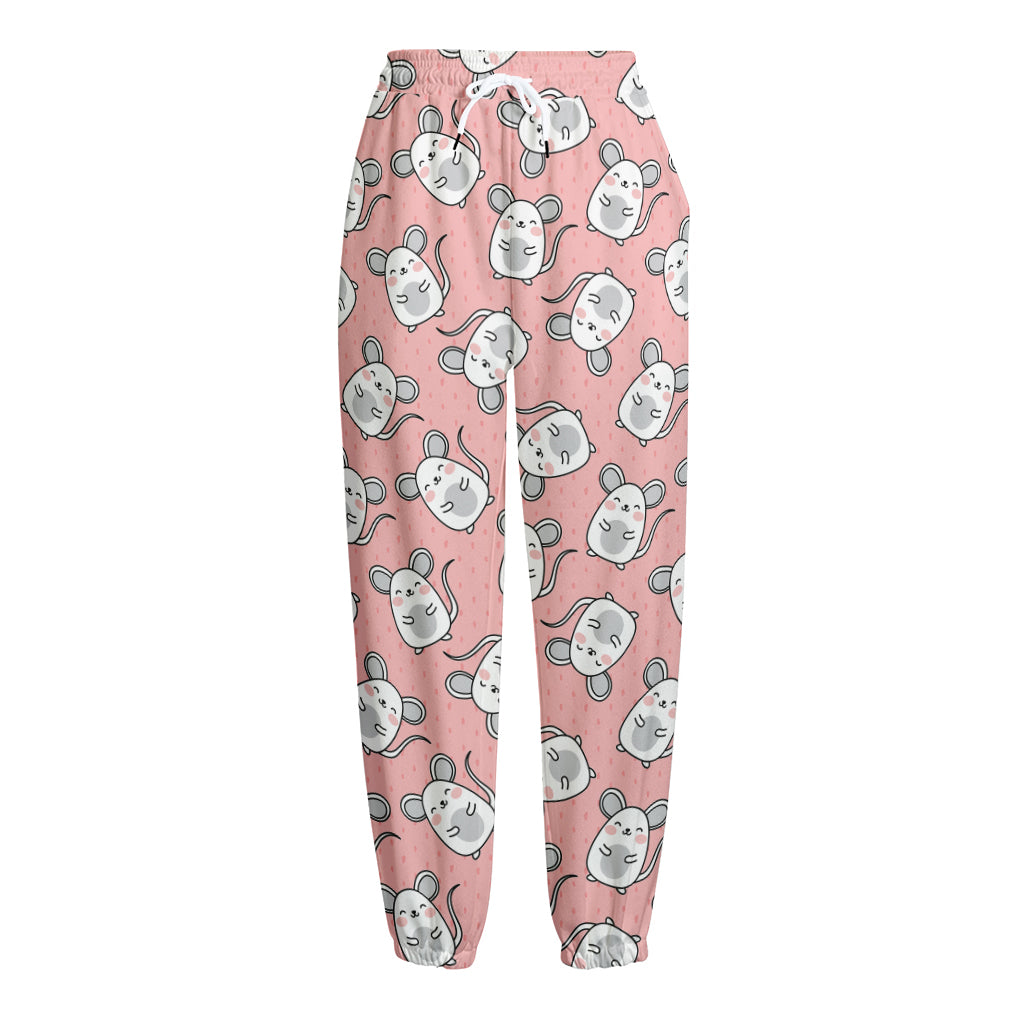 Cute Rat Pattern Print Fleece Lined Knit Pants