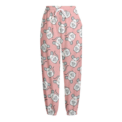 Cute Rat Pattern Print Fleece Lined Knit Pants