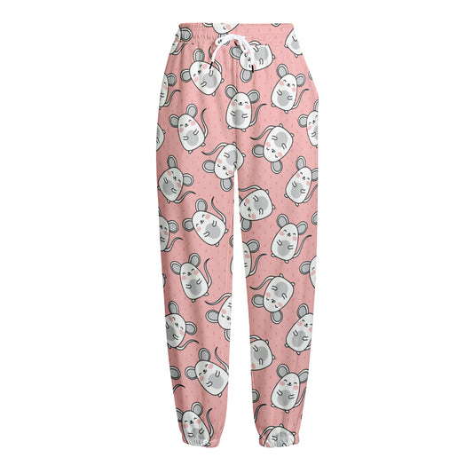 Cute Rat Pattern Print Fleece Lined Knit Pants