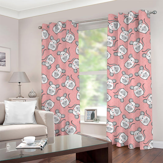 Cute Rat Pattern Print Grommet Curtains
