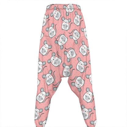Cute Rat Pattern Print Hammer Pants