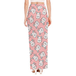 Cute Rat Pattern Print High Slit Maxi Skirt