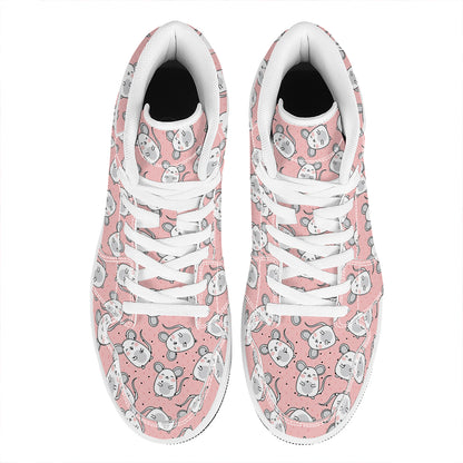 Cute Rat Pattern Print High Top Leather Sneakers