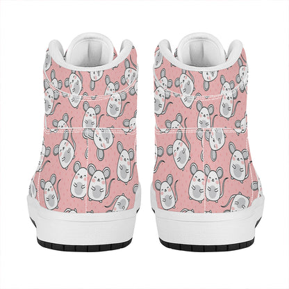 Cute Rat Pattern Print High Top Leather Sneakers