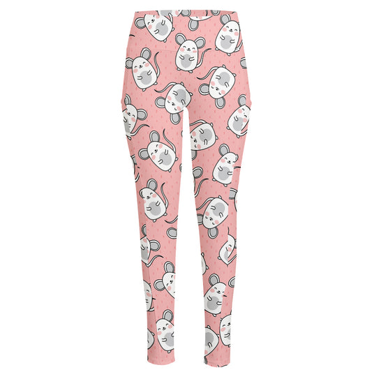Cute Rat Pattern Print High-Waisted Pocket Leggings