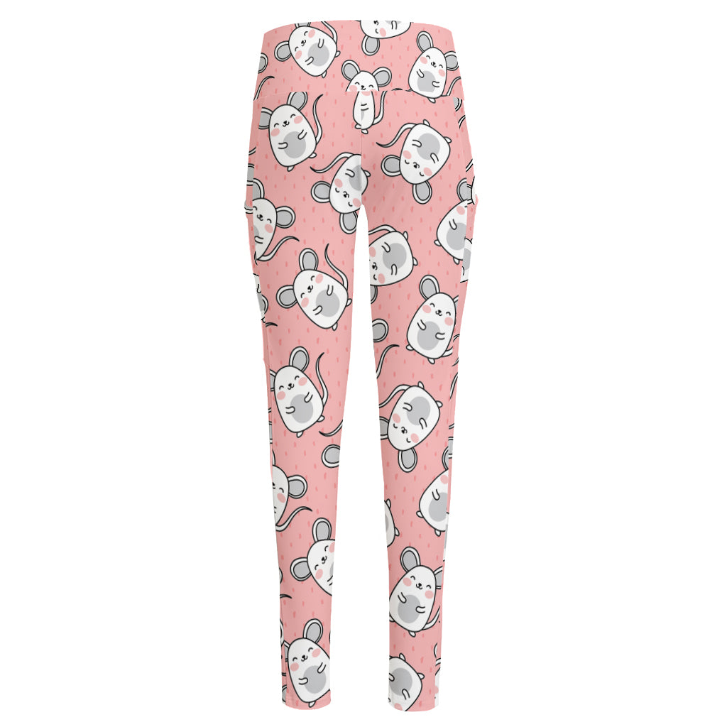 Cute Rat Pattern Print High-Waisted Pocket Leggings