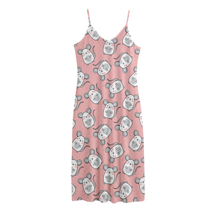 Cute Rat Pattern Print Jersey Midi Cami Dress