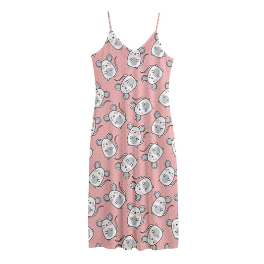 Cute Rat Pattern Print Jersey Midi Cami Dress
