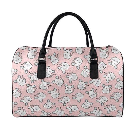 Cute Rat Pattern Print Leather Duffle Bag