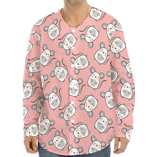 Cute Rat Pattern Print Long Sleeve Baseball Jersey