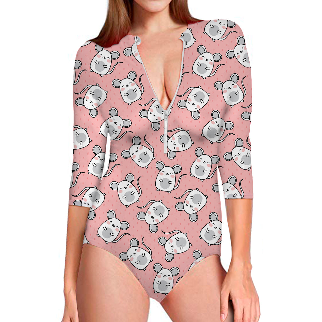 Cute Rat Pattern Print Long Sleeve Swimsuit