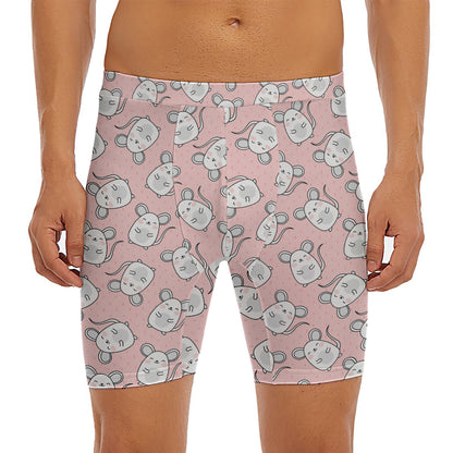 Cute Rat Pattern Print Men's Long Boxer Briefs
