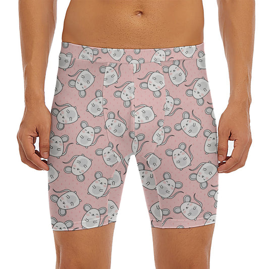 Cute Rat Pattern Print Men's Long Boxer Briefs