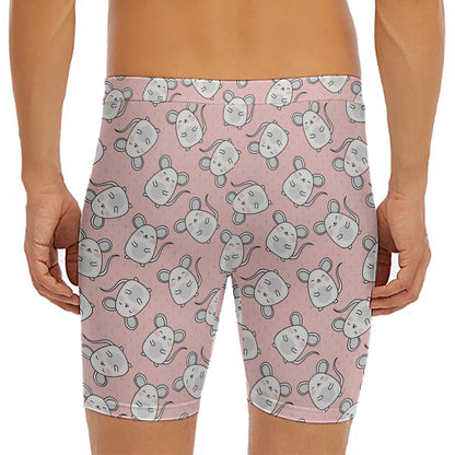 Cute Rat Pattern Print Men's Long Boxer Briefs