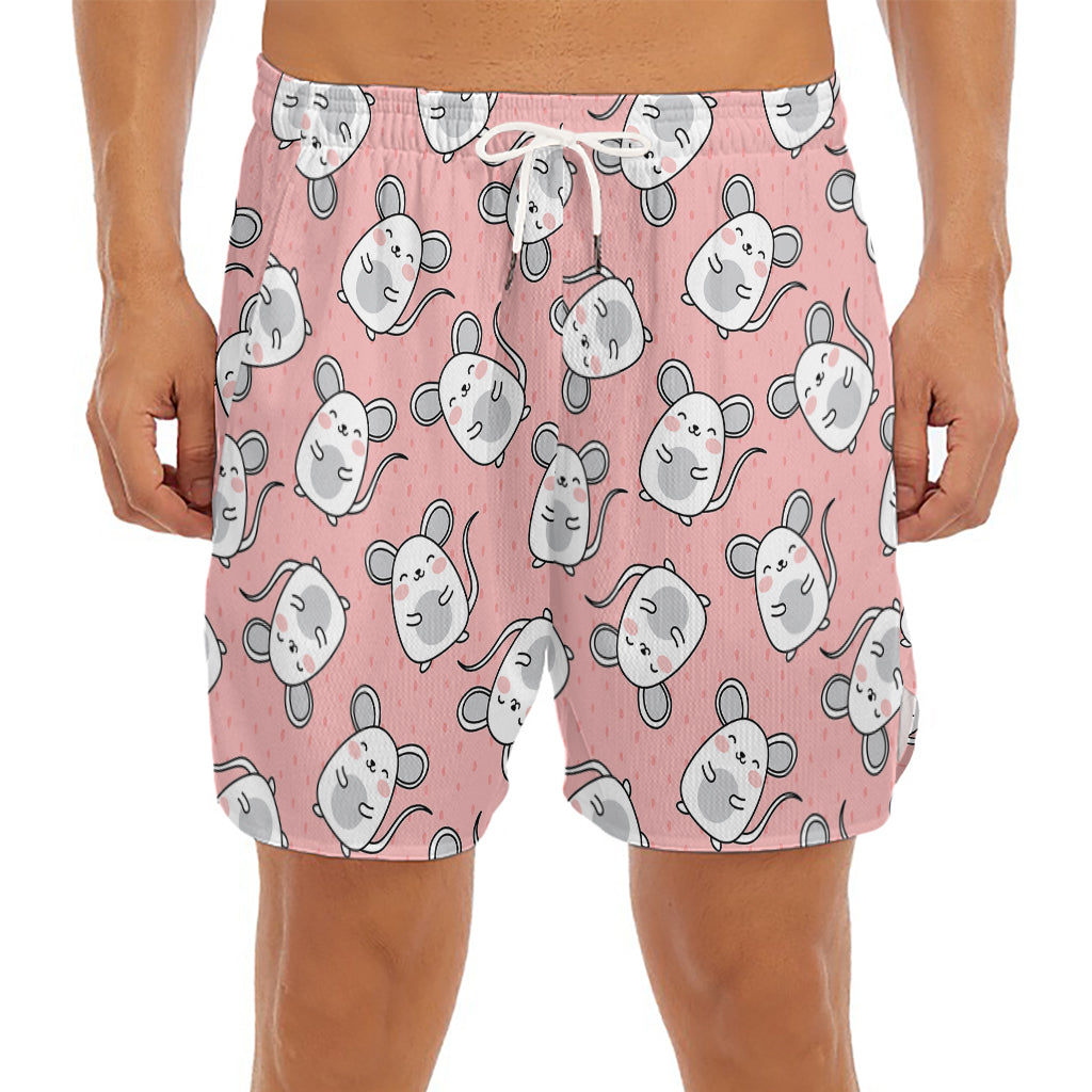 Cute Rat Pattern Print Men's Split Running Shorts