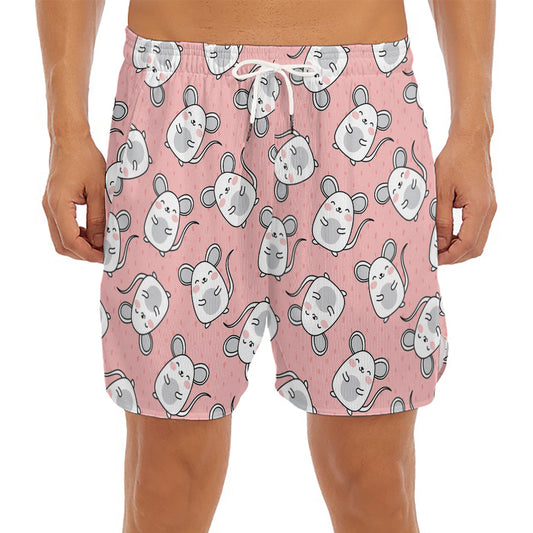 Cute Rat Pattern Print Men's Split Running Shorts