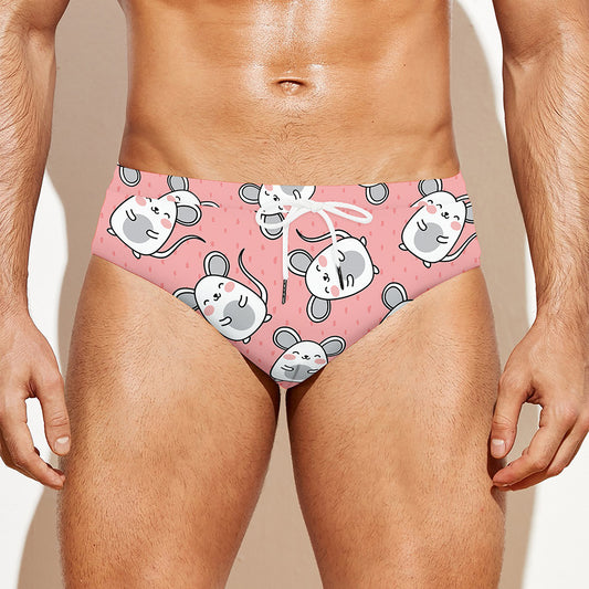 Cute Rat Pattern Print Men's Swim Briefs