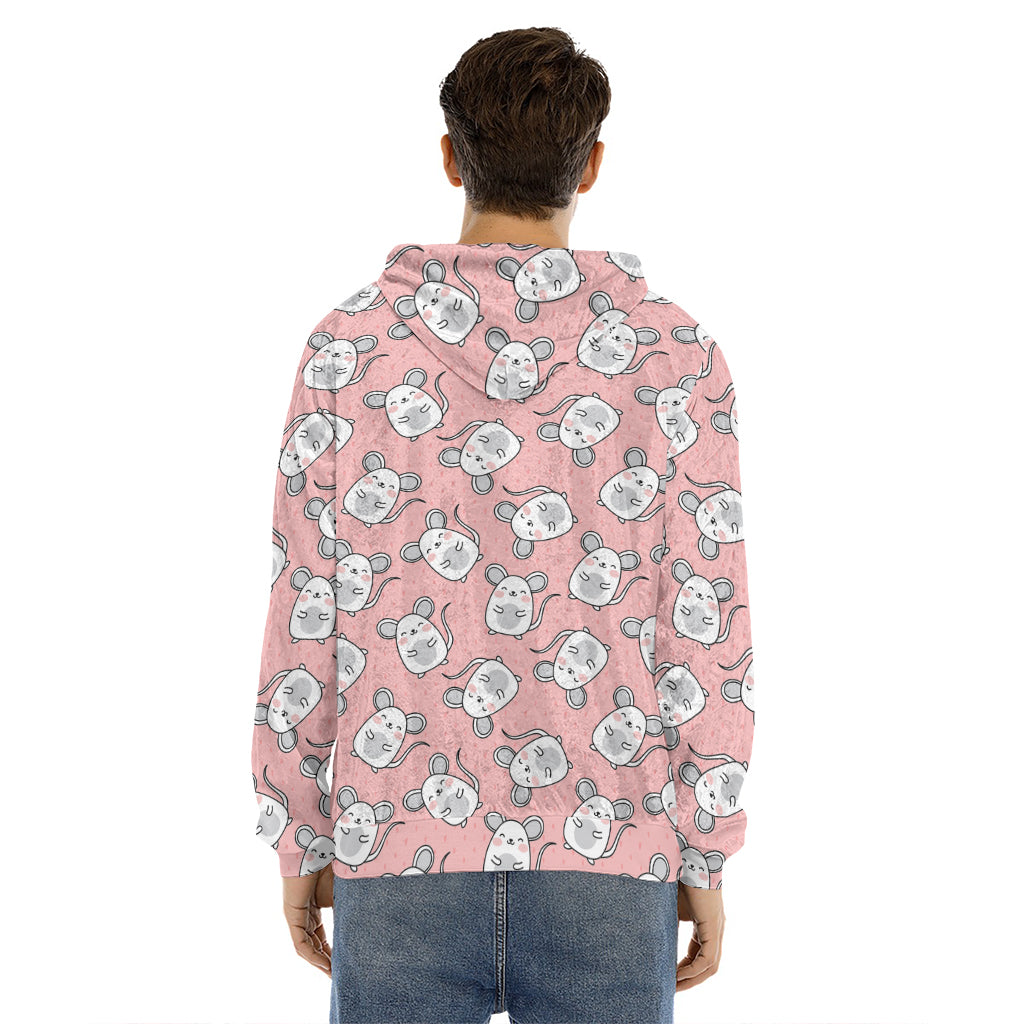 Cute Rat Pattern Print Men's Velvet Pullover Hoodie