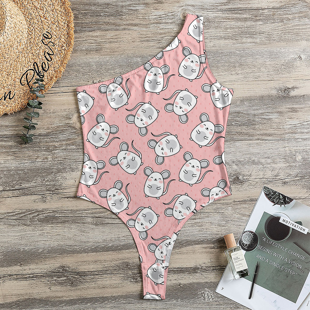 Cute Rat Pattern Print One Shoulder Bodysuit