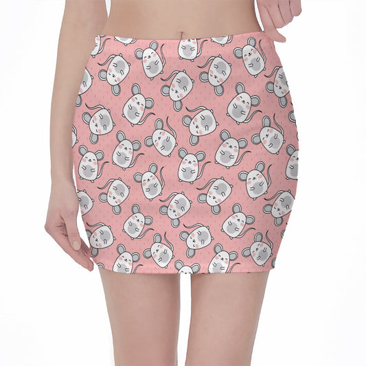 Cute Rat Pattern Print Pencil Mini Skirt