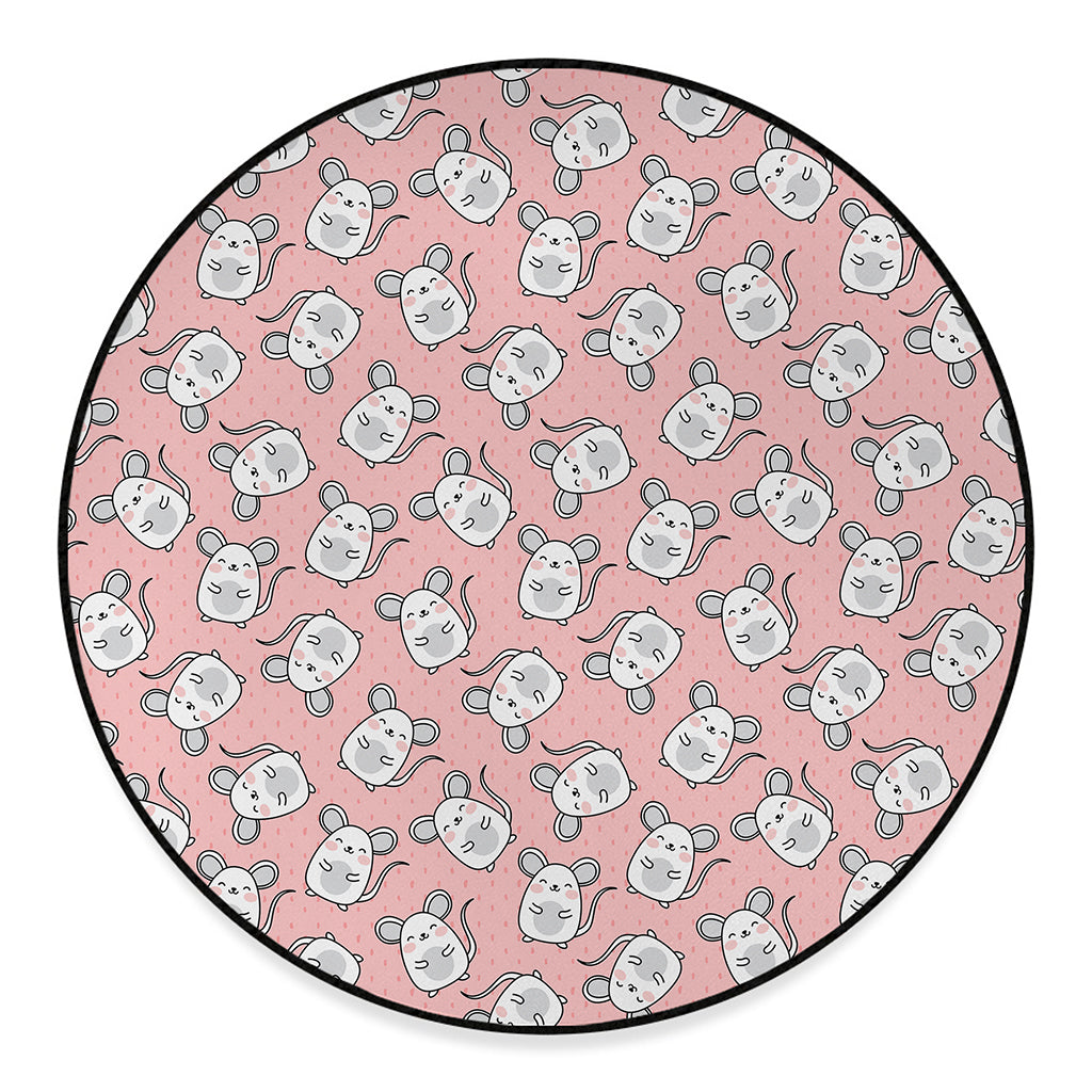 Cute Rat Pattern Print Round Floor Mat