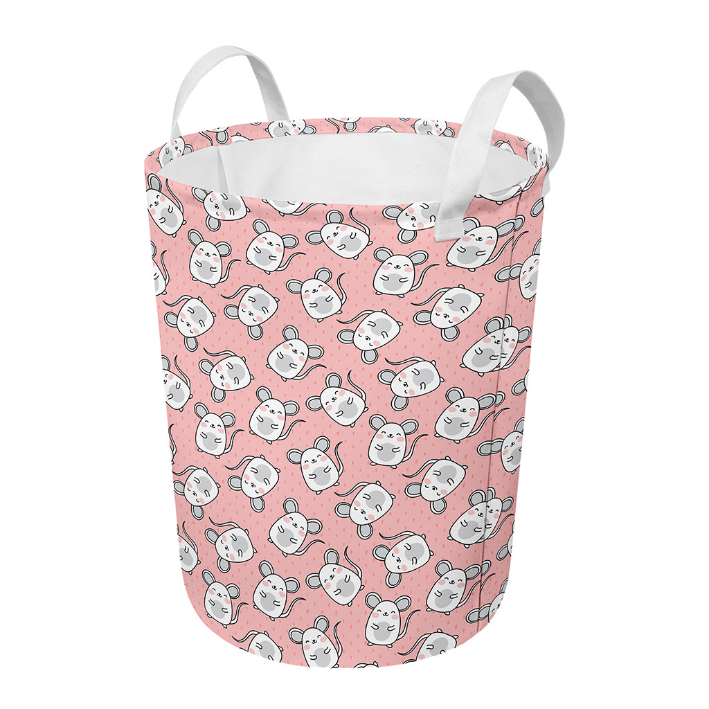 Cute Rat Pattern Print Round Laundry Basket