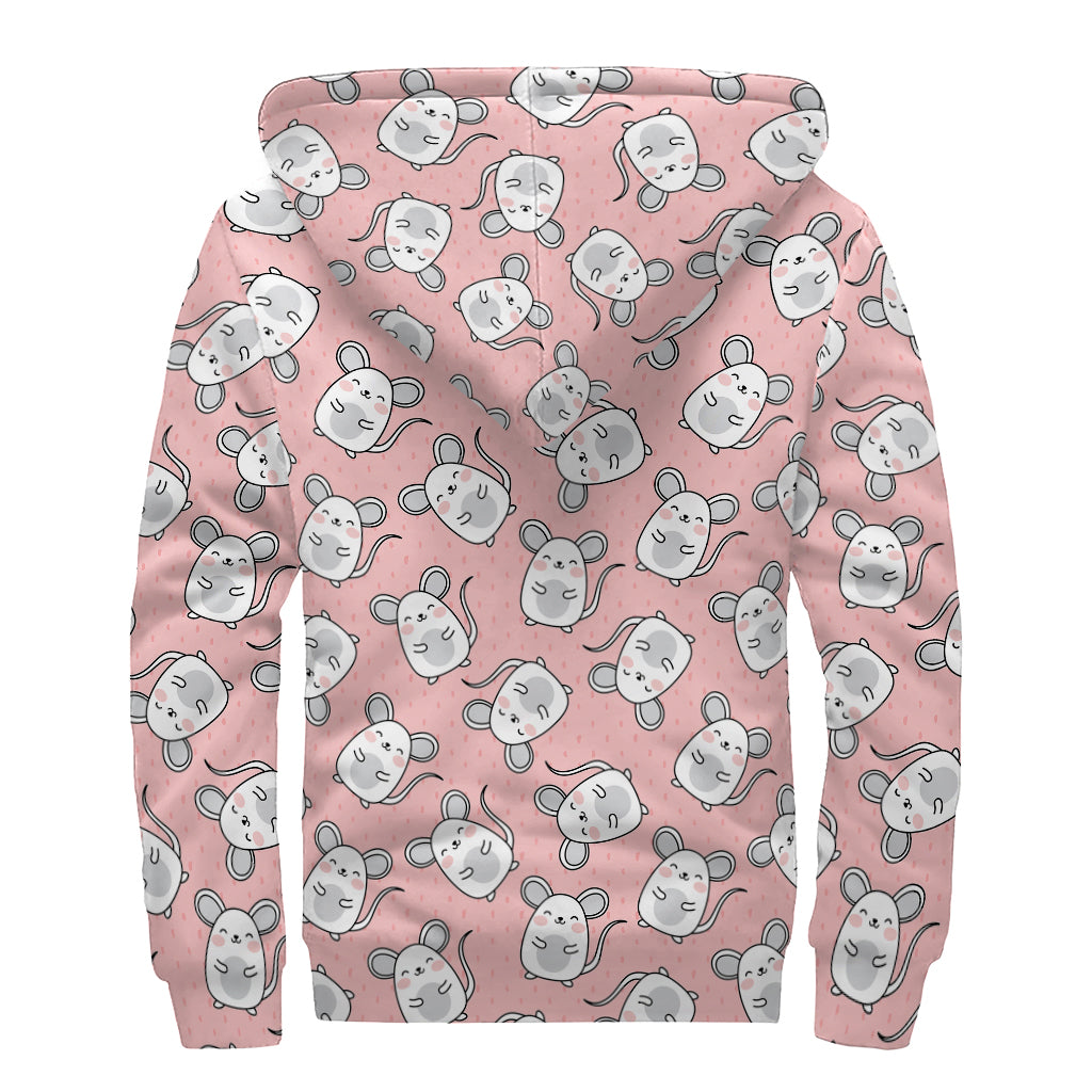 Cute Rat Pattern Print Sherpa Lined Zip Up Hoodie