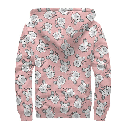 Cute Rat Pattern Print Sherpa Lined Zip Up Hoodie