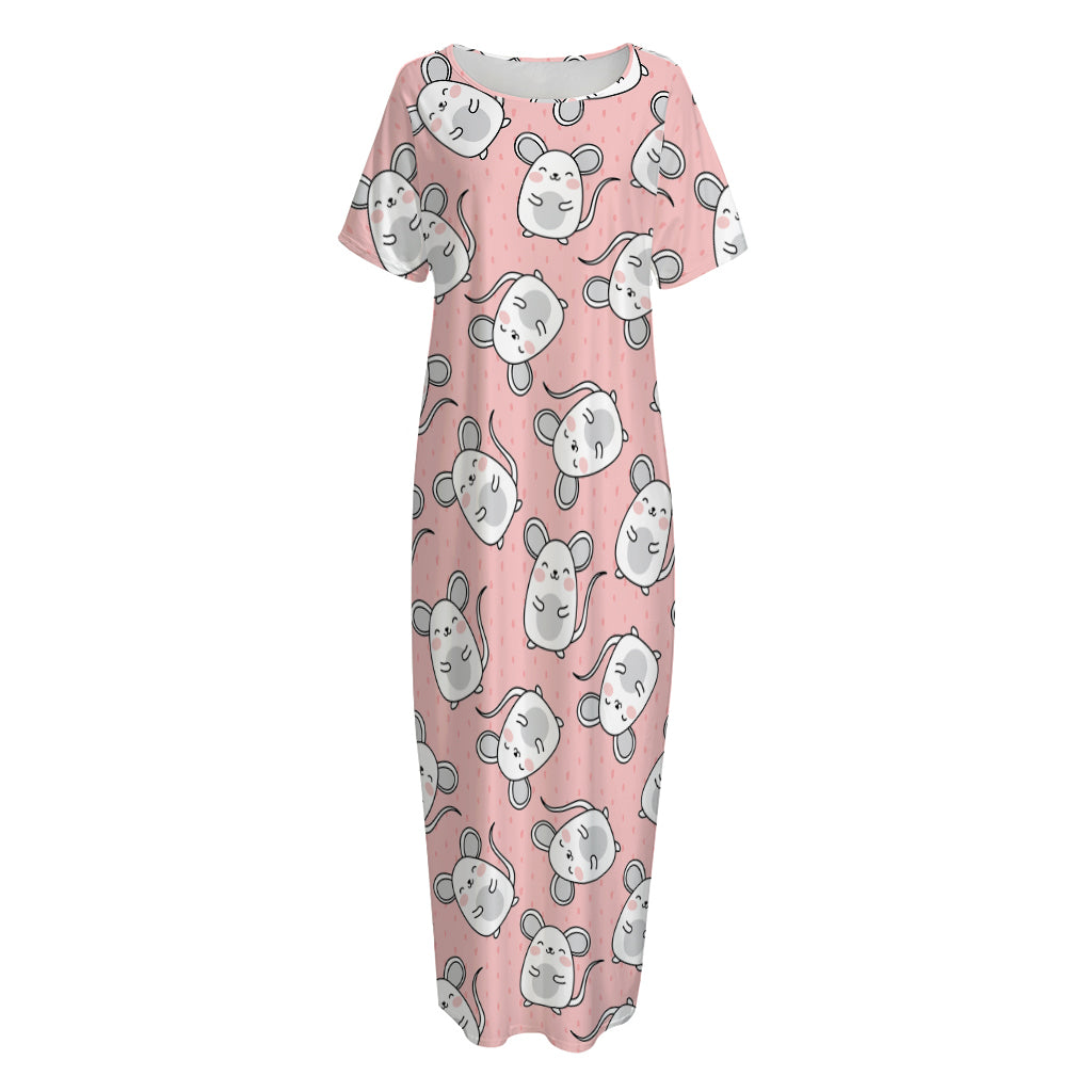 Cute Rat Pattern Print Short Sleeve Long Nightdress