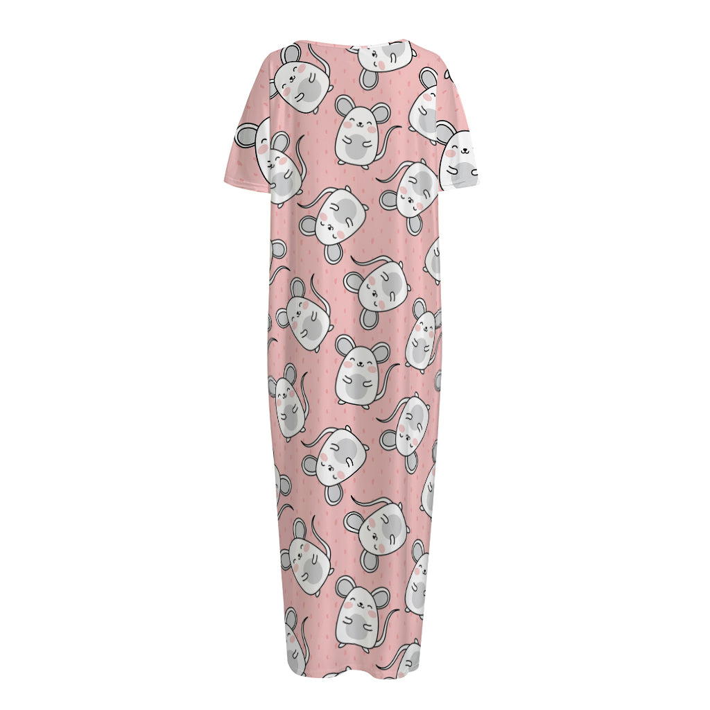 Cute Rat Pattern Print Short Sleeve Long Nightdress