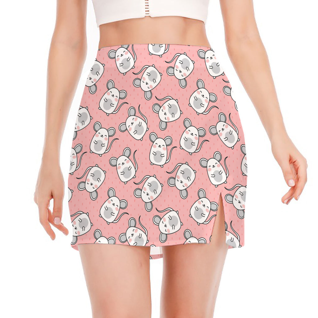 Cute Rat Pattern Print Side Slit Mini Skirt