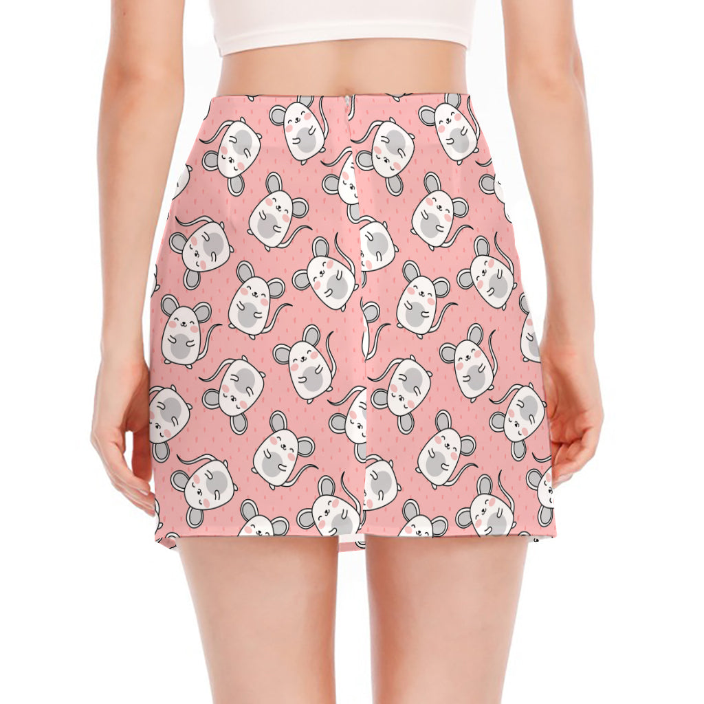 Cute Rat Pattern Print Side Slit Mini Skirt