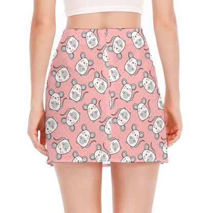 Cute Rat Pattern Print Side Slit Mini Skirt