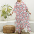 Cute Rat Pattern Print Silk V-Neck Kaftan Dress