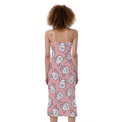 Cute Rat Pattern Print Slim Fit Midi Cami Dress