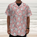 Cute Rat Pattern Print Textured Short Sleeve Shirt