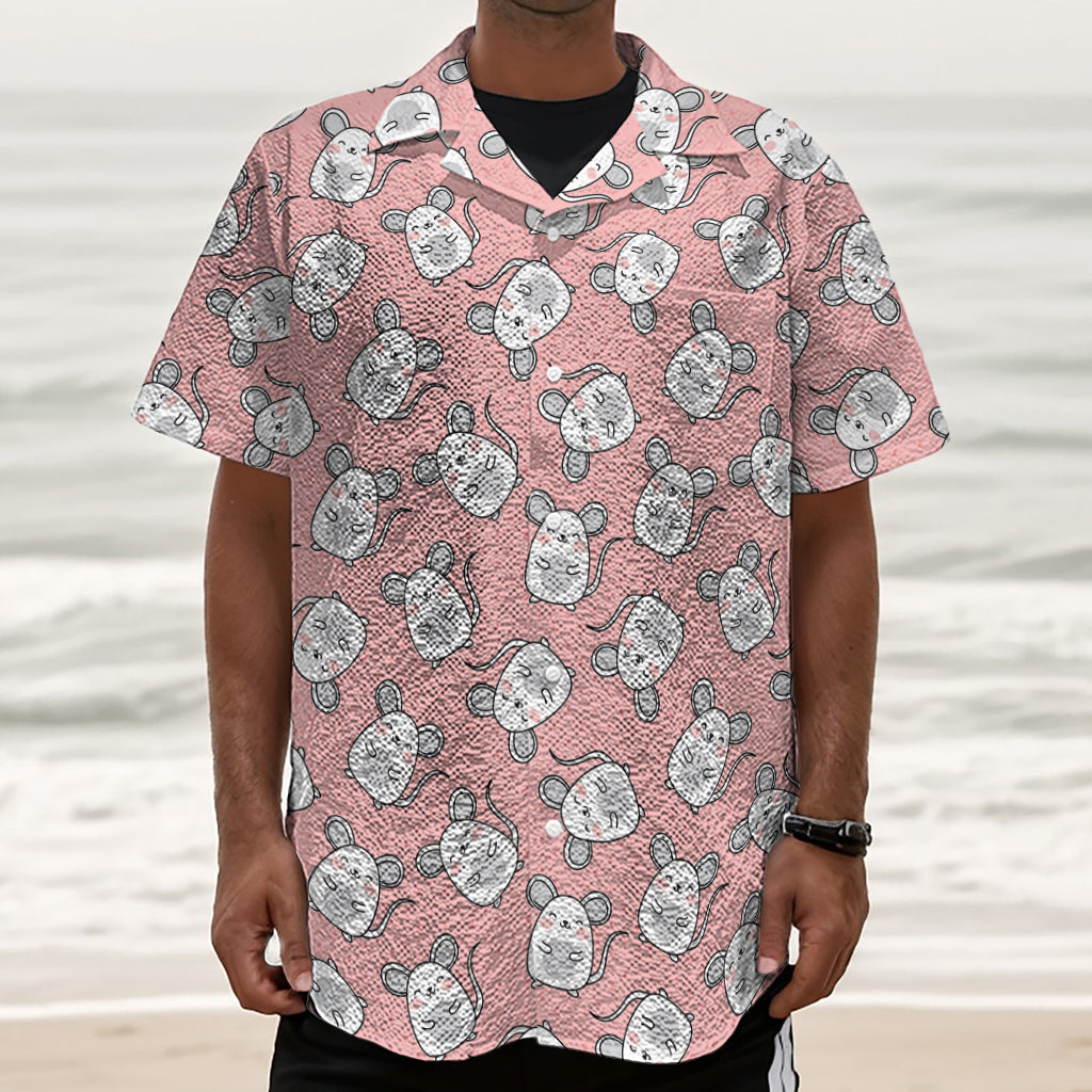 Cute Rat Pattern Print Textured Short Sleeve Shirt