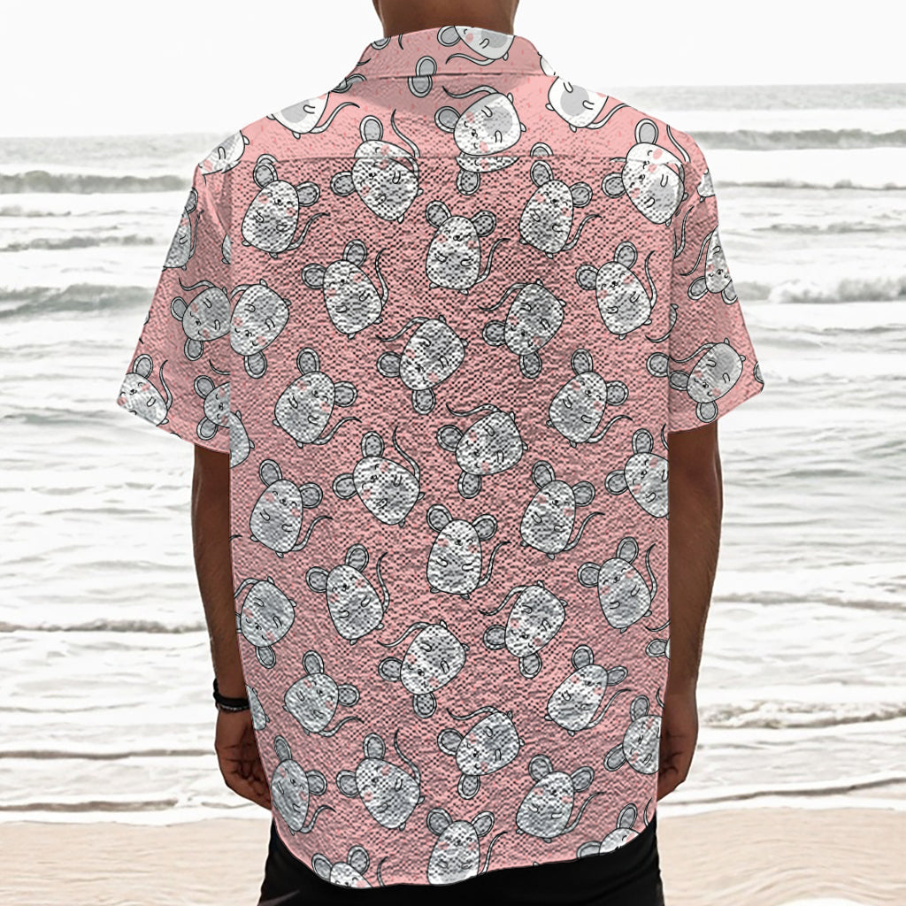 Cute Rat Pattern Print Textured Short Sleeve Shirt