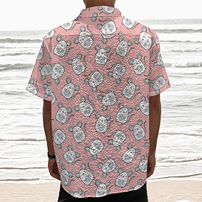 Cute Rat Pattern Print Textured Short Sleeve Shirt