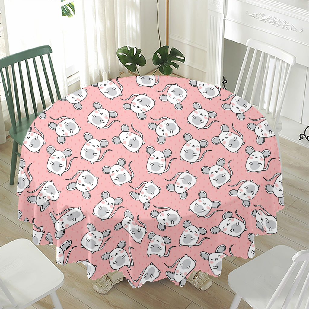Cute Rat Pattern Print Waterproof Round Tablecloth