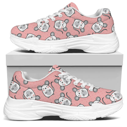 Cute Rat Pattern Print White Chunky Shoes