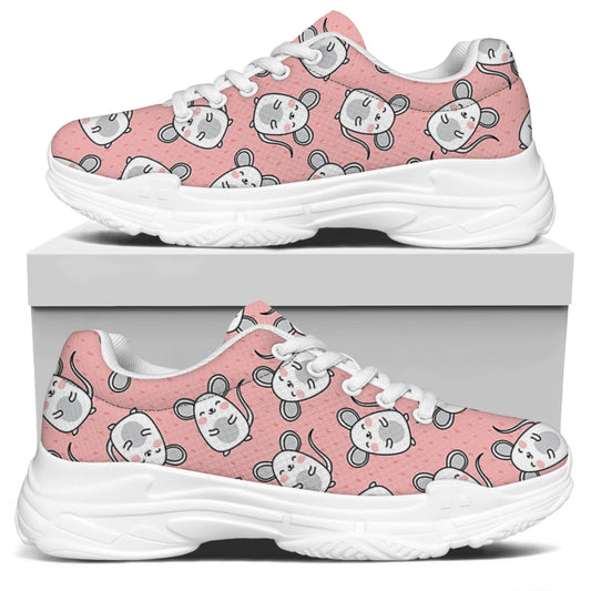 Cute Rat Pattern Print White Chunky Shoes
