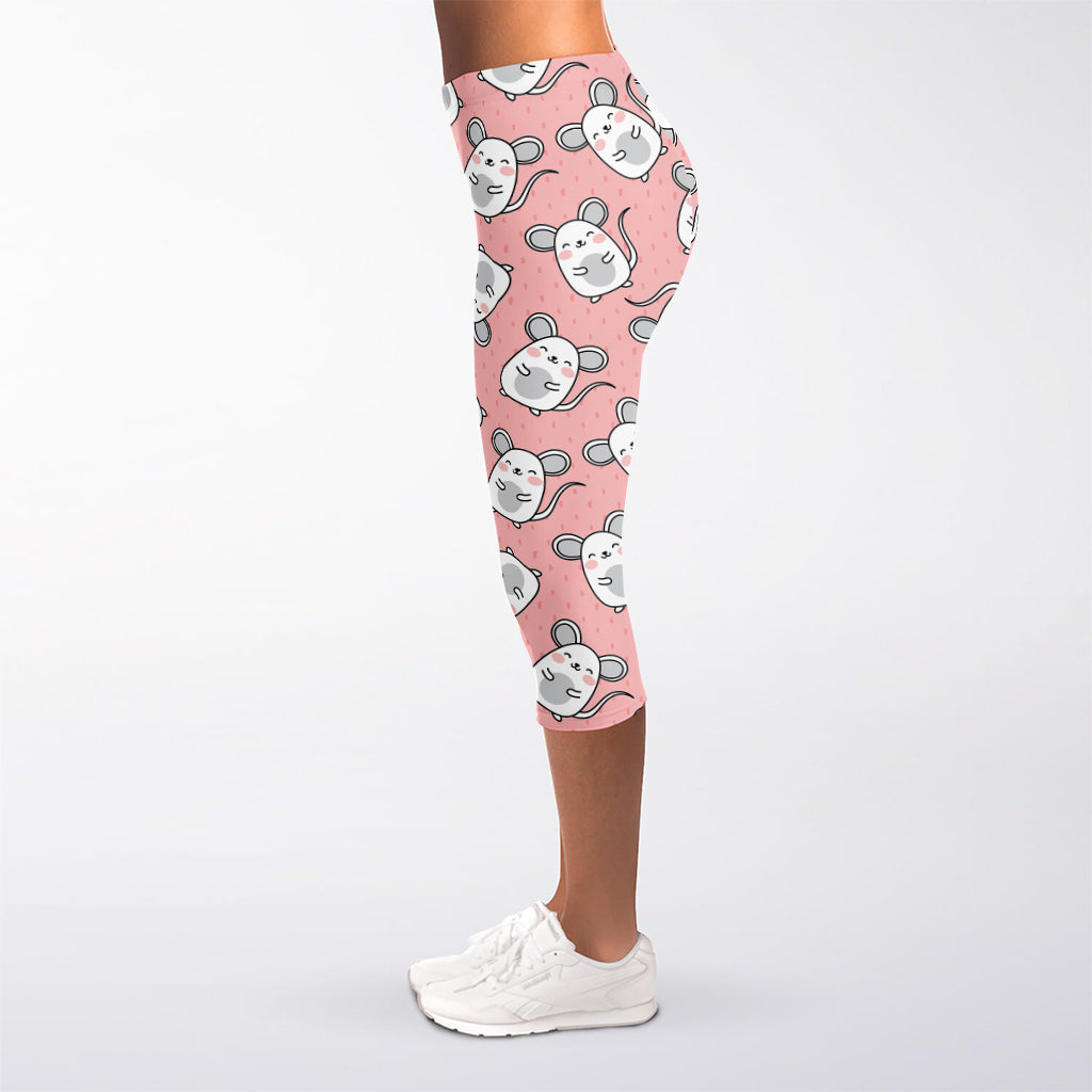 Cute Rat Pattern Print Women's Capri Leggings