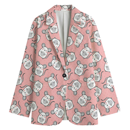 Cute Rat Pattern Print Women's Cotton Blazer